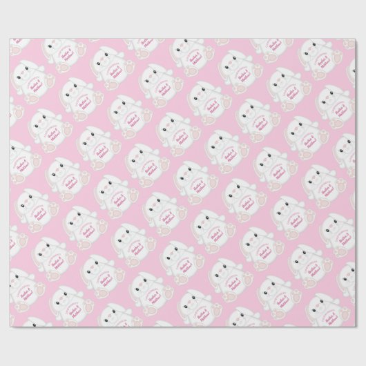 Bunny Rabbit Baby shower Roze Cadeaupapier (Vlak)