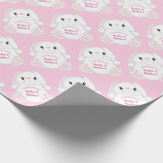 Bunny Rabbit Baby shower Roze Cadeaupapier (Hoek)
