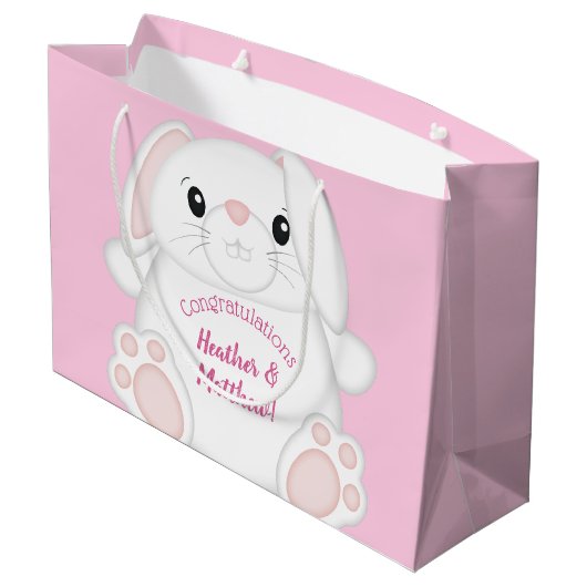 Bunny Rabbit Baby shower Roze Groot Cadeauzakje (Achterkant Gekanteld)