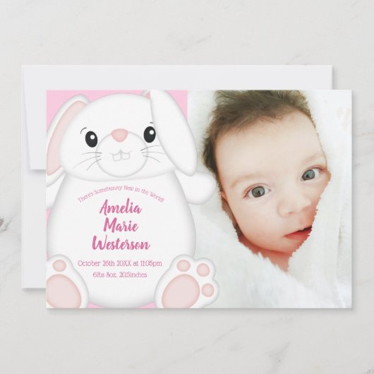 Bunny Rabbit Baby shower Roze Kaart (Voorkant)