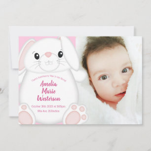 Bunny Rabbit Baby shower Roze Kaart