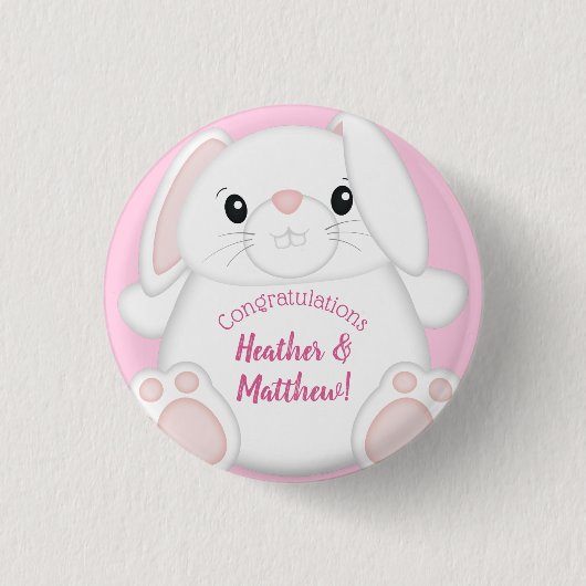Bunny Rabbit Baby shower Roze Ronde Button 3,2 Cm (Voorkant)
