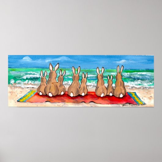 Bunny Rabbit Beach Blanket Ocean Blue Poster (Voorkant)