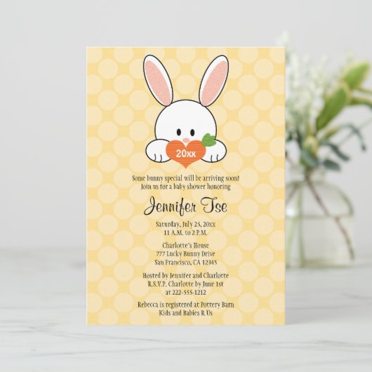 Bunny Rabbit Bébé Invitations Douche Jaune (Debout devant)