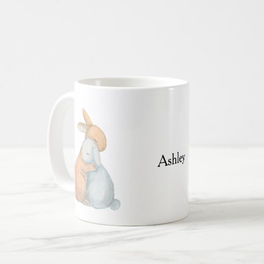 Bunny Rabbit Best Friends Hugging BFF aangepaste n Koffiemok (Voorkant links)