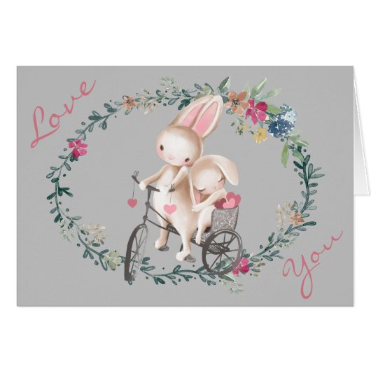 Bunny Rabbit Bicycle Romantic Valentine (Voorkant Horizontaal)