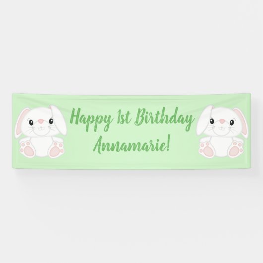 Bunny Rabbit Birthday Party Green Spandoek (Horizontaal)