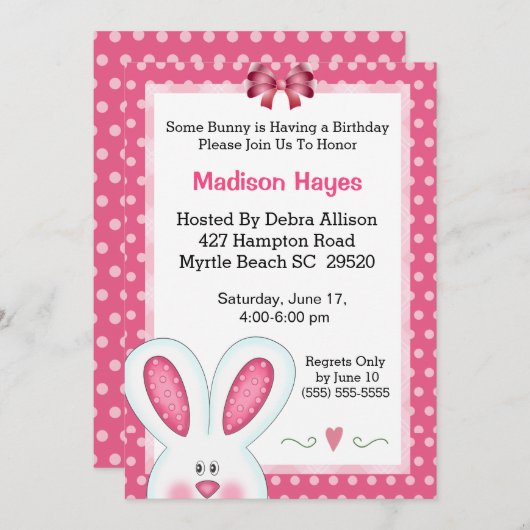 Bunny Rabbit Birthday Uitnodiging (Voorkant / Achterkant)