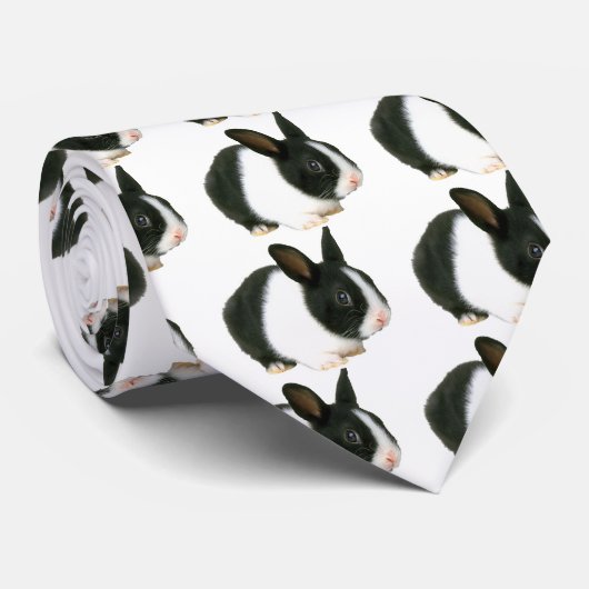 Bunny Rabbit Black en White Stropdas (Opgerold)