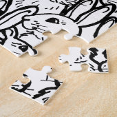 Bunny Rabbit Black & White Tekeningen Cute Fun Har Legpuzzel (Zijkant)