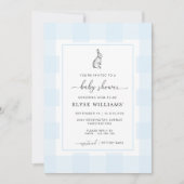 Bunny Rabbit Blue En vichy Baby shower Invitation (Devant)