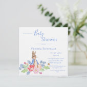 Bunny Rabbit Blue Floral Baby shower Uitnodiging (Staand voorkant)