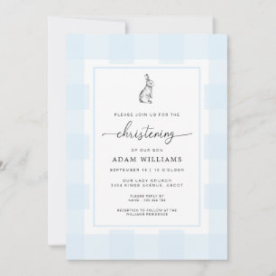 Bunny Rabbit Blue Gingham Christening Kaart