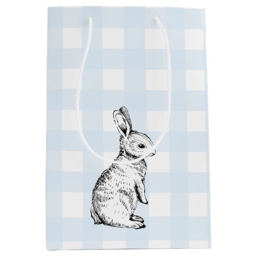 Bunny Rabbit Blue Gingham Gift Bag Medium Cadeauzakje (Voorkant)