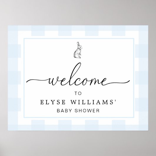 Bunny Rabbit Blue Gingham Welcome Sign Poster (Voorkant)