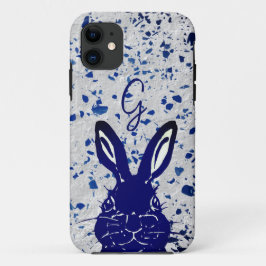 Bunny Rabbit Blue Terrazzo Monogram Modern iPhone 11 Hoesje