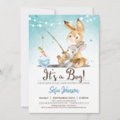 Bunny Rabbit Boy Baby shower Blue Invitation (Devant)