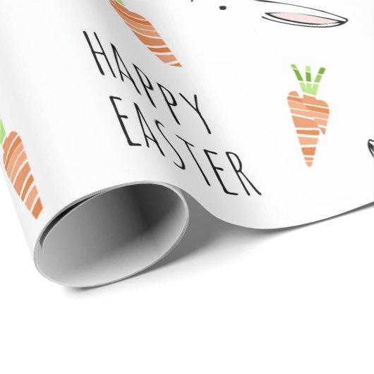 Bunny Rabbit Carrot Large Pattern Happy Paaster Cadeaupapier (Rol Hoek)