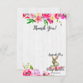 Bunny Rabbit Chic Floral Baby shower Dank je Advieskaart (Voorkant / Achterkant)