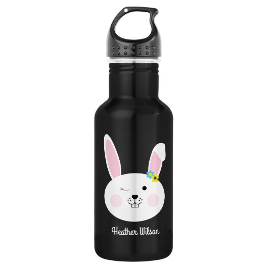 Bunny Rabbit Cute Kinder Water Bottle met naam Waterfles (Voorkant)