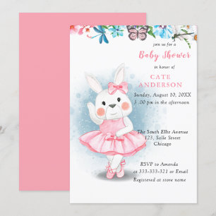 Bunny Rabbit Dancing Ballerina Baby shower Kaart