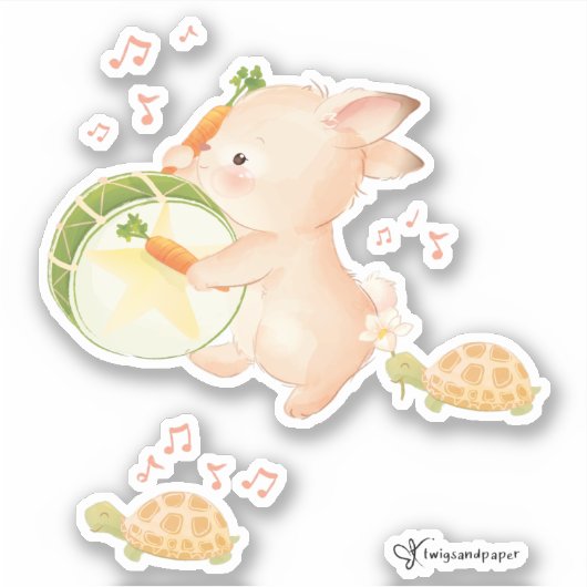 Bunny Rabbit Drummer - Music Parade Sticker (Voorkant)