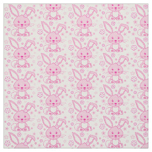 Bunny rabbit en bloemen roze grafische stof