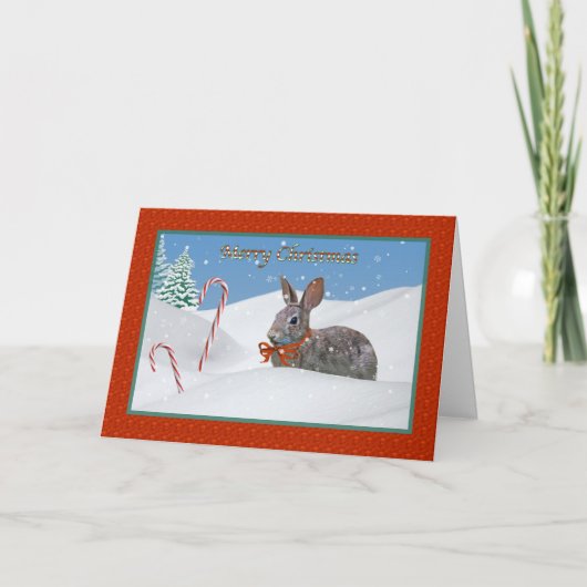 Bunny Rabbit en Candy Cane Christmas Kaart (Voorkant)