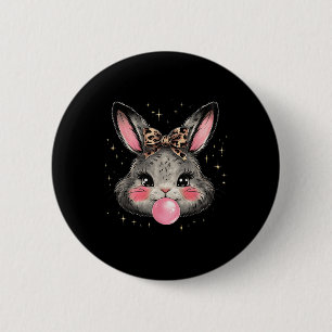 Bunny Rabbit Face Leopard Coquette Bow Paasdag Ronde Button 5,7 Cm