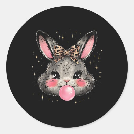 Bunny Rabbit Face Leopard Coquette Bow Paasdag Ronde Sticker (Voorkant)