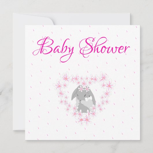 Bunny Rabbit fille rose Baby shower invitation Pos (Dos)