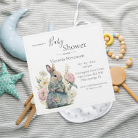 Bunny Rabbit Floral Baby Girl Uitnodiging