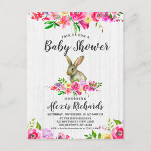 Bunny Rabbit Floral Baby Girl Uitnodiging Briefkaart