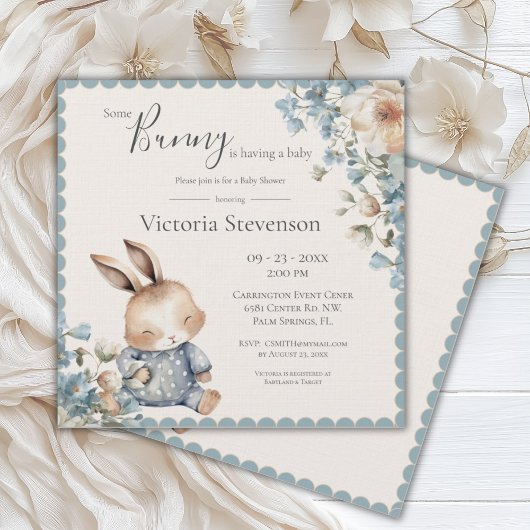 Bunny Rabbit Floral Blue Baby shower