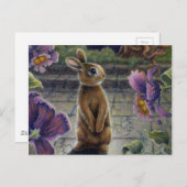 Bunny Rabbit & Flowers Night Dreaming Briefkaart (Voorkant / Achterkant)