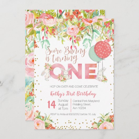 Bunny Rabbit Garden Invitation de fête d'anniversa (Devant / Derrière)