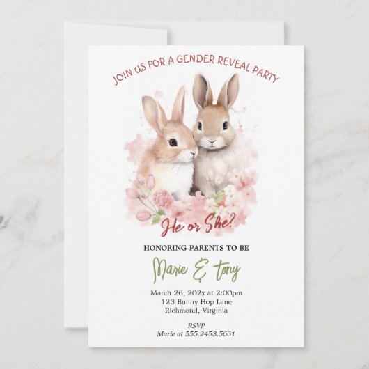 Bunny Rabbit Genre Révéler Invitation (Devant)