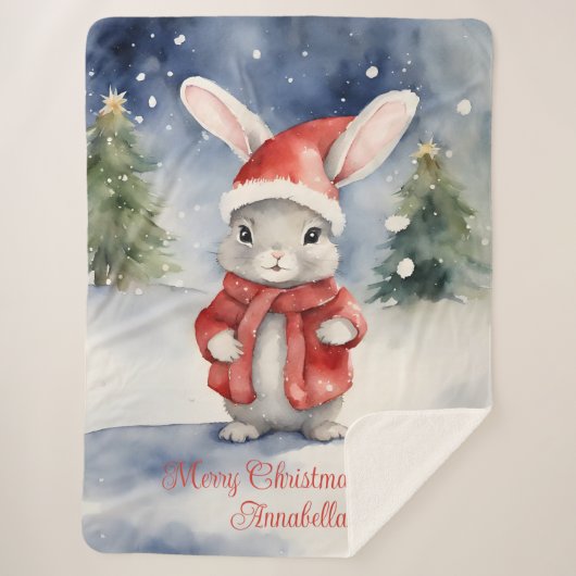 Bunny Rabbit Gepersonaliseerde Kerstmis Sherpa Deken (Voorkant)