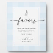 Bunny Rabbit Gingham Blue Gingham Favors Sign Fotoplaat (Voorkant)