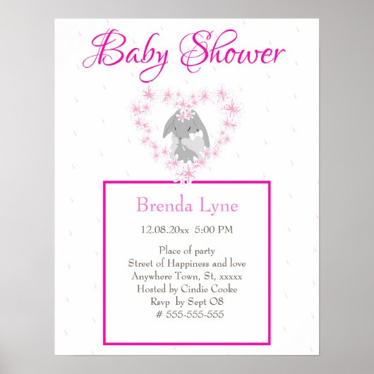 Bunny Rabbit Girl Pink Baby shower uitnodiging Poster (Voorkant)