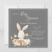 Bunny Rabbit Gray Baby shower Invitation (Voorkant)