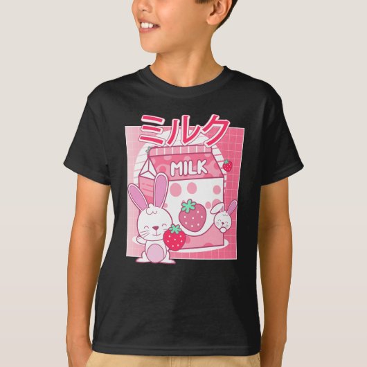 Bunny Rabbit houdt van aardbeienmelk. Kawaii T-shirt (Voorkant)