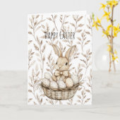 Bunny Rabbit in Basket Easter Eggs Kaart (Gele Bloem)