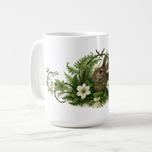 Bunny Rabbit In Floral Foliage Koffiemok (Voorkant links)