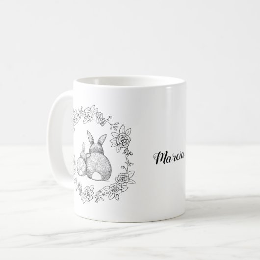 Bunny Rabbit Ink Drawing monochrome douanenaam Koffiemok (Voorkant links)