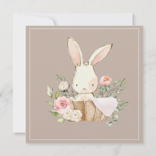Bunny Rabbit Invitation Baby shower neutre (Dos)