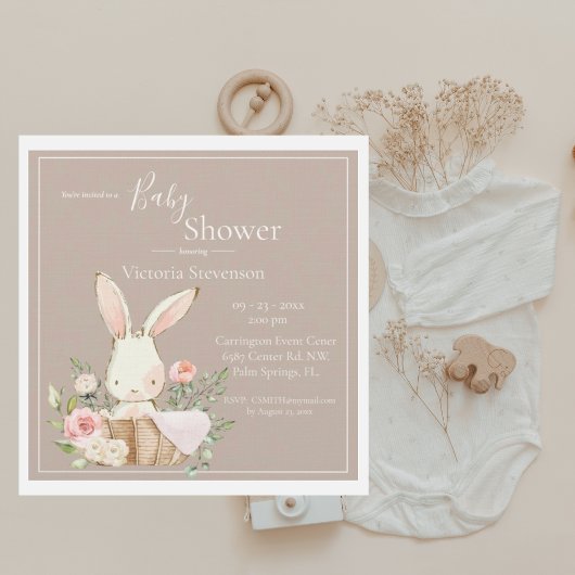 Bunny Rabbit Invitation Baby shower neutre