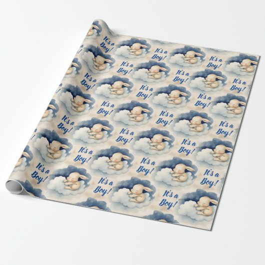 Bunny Rabbit Is een Boy Baby shower Cadeaupapier (Uitgerold)