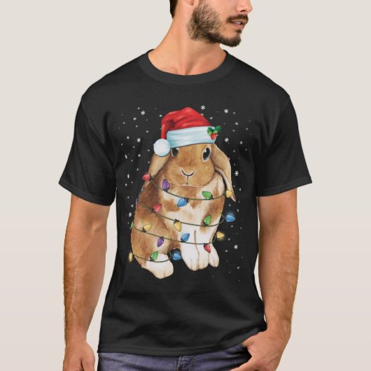 Bunny Rabbit-kerstlampjes Santa Hat Funny Xmas T-shirt (Voorkant)