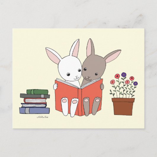 Bunny Rabbit Livre de lecture Carte postale Cute B (Devant)